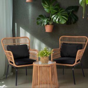 2 Chair and a table Wicker Balcony set by Zovika