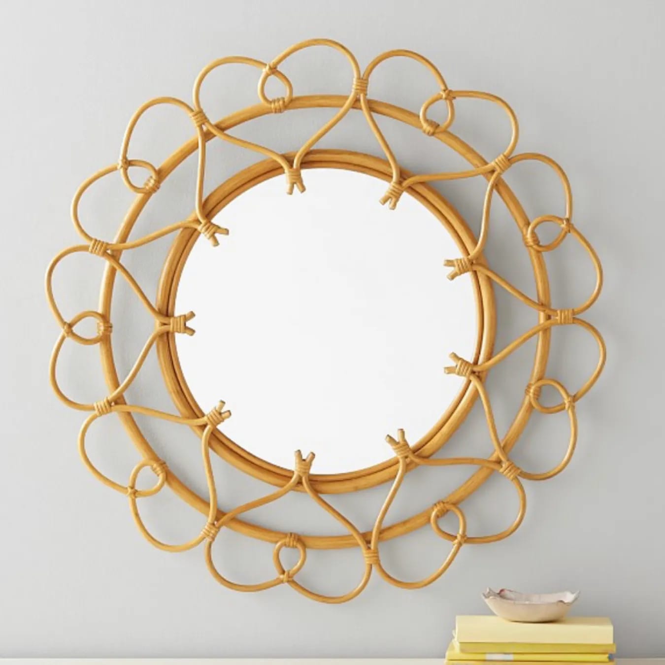 NATURAL RATTAN CANE EMBELLISHED WALL MIRROR