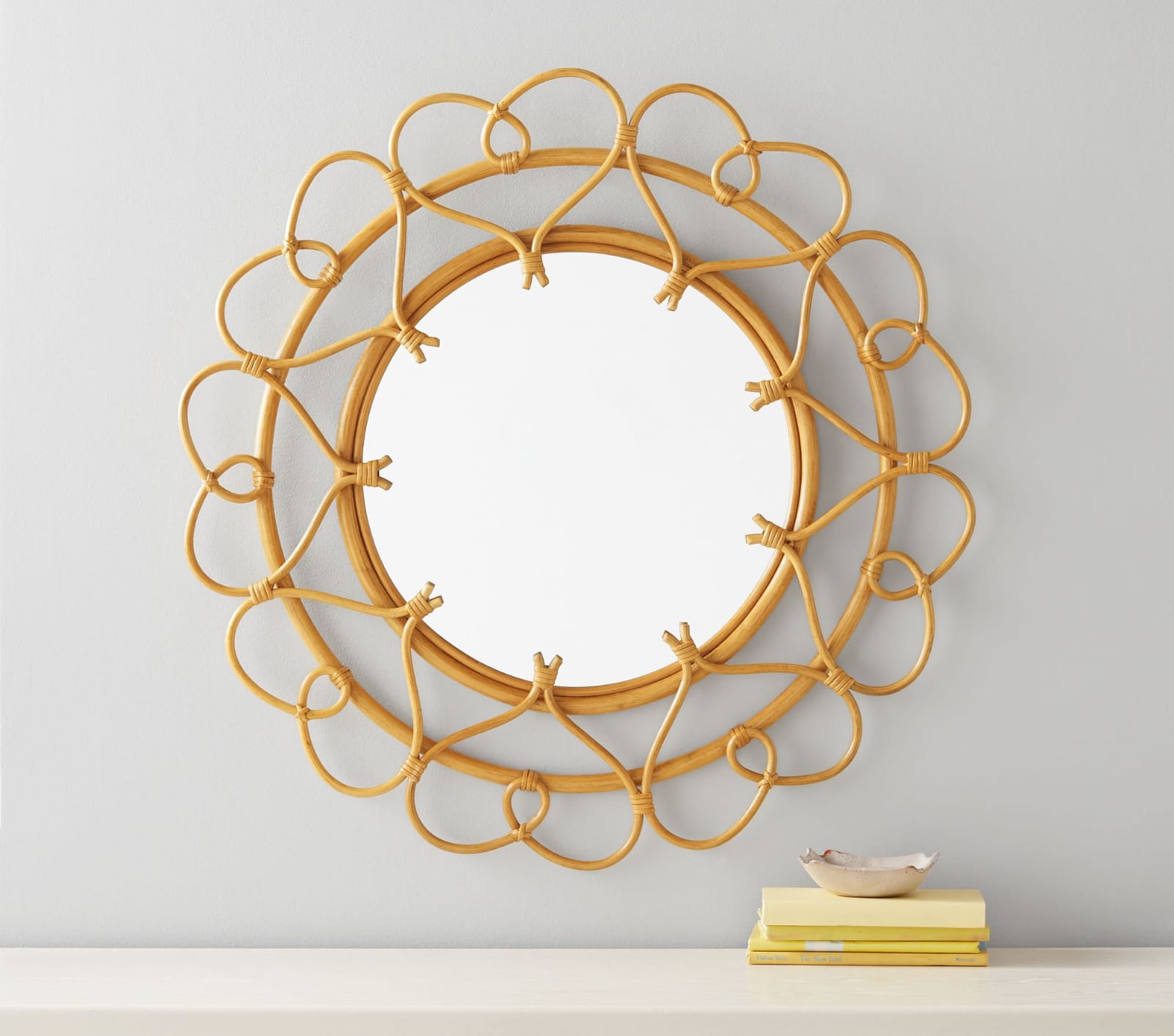 NATURAL RATTAN CANE EMBELLISHED WALL MIRROR - Image 2