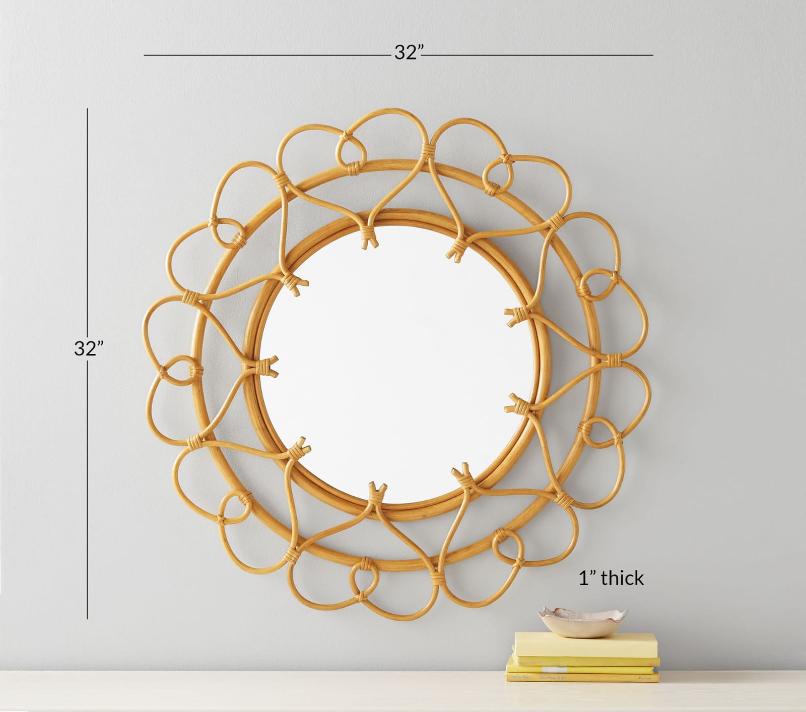 NATURAL RATTAN CANE EMBELLISHED WALL MIRROR - Image 3