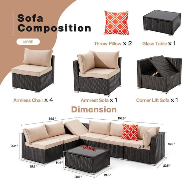 Zovika Outdoor 6 Seater Patio Sofa set - Image 4