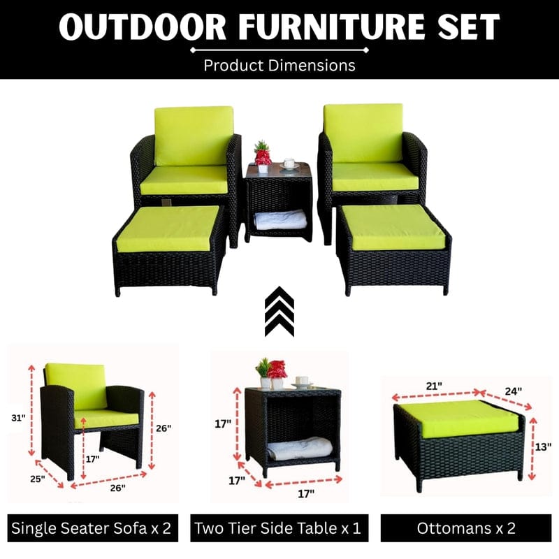 Zovika All weather 5 pcs sectional furniture set with ottoman - Image 2