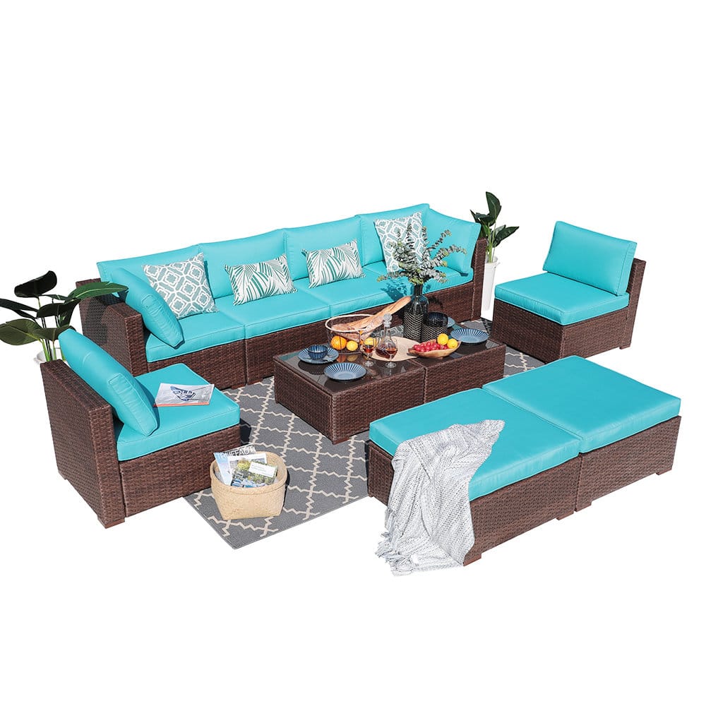 ZOVIKA Outdoor 8 Seater Wicker Cane sofa set - Image 2
