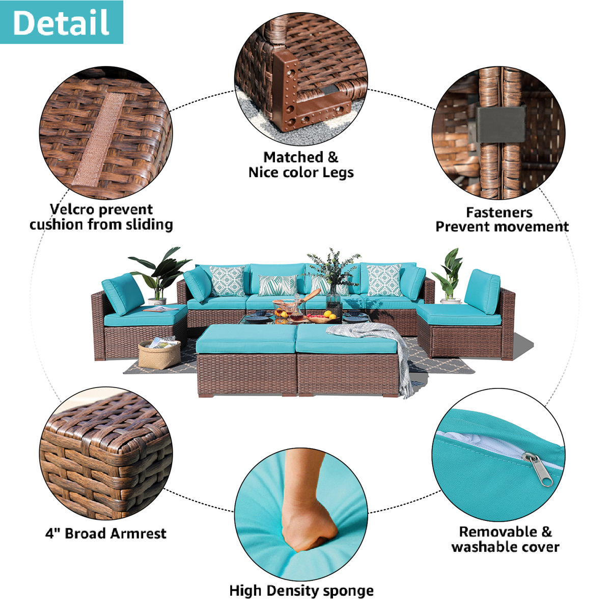 ZOVIKA Outdoor 8 Seater Wicker Cane sofa set - Image 5