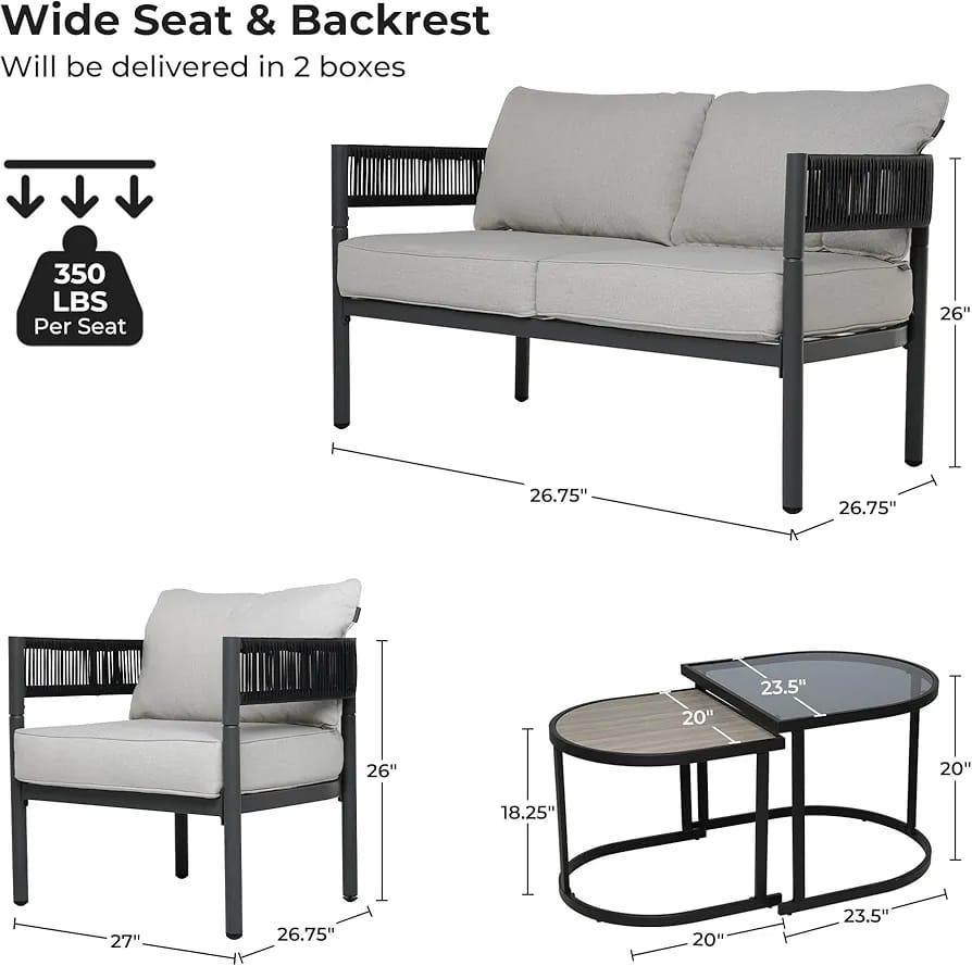ZOVIKA Outdoor 4 seater sofa set rope & braided (Black) - Image 2
