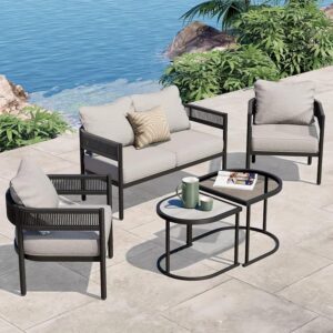ZOVIKA Outdoor 4 seater sofa set rope & braided (Black)