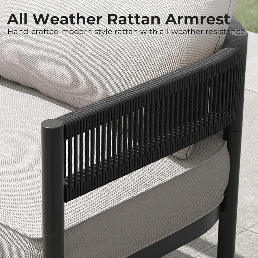 ZOVIKA Outdoor 4 seater sofa set rope & braided (Black) - Image 6