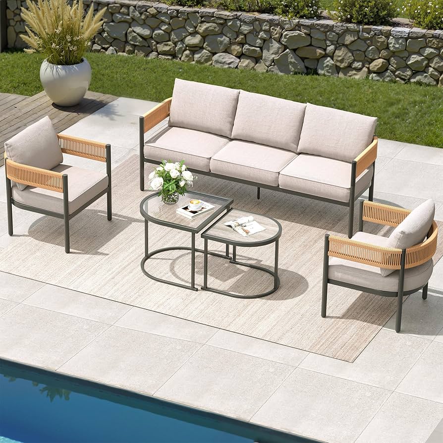 ZOVIKA outdoor patio 5 Seater Sofa Set rope & braided ( beiz ) - Image 8