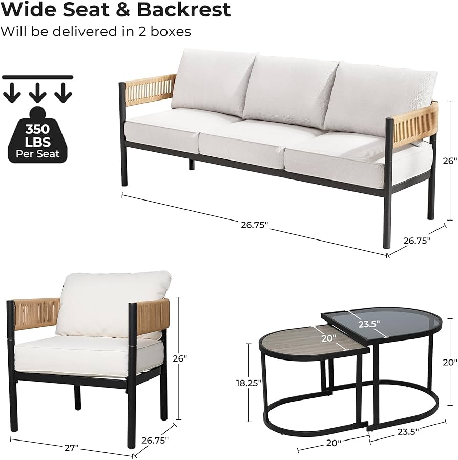 ZOVIKA outdoor patio 5 Seater Sofa Set rope & braided ( beiz ) - Image 2