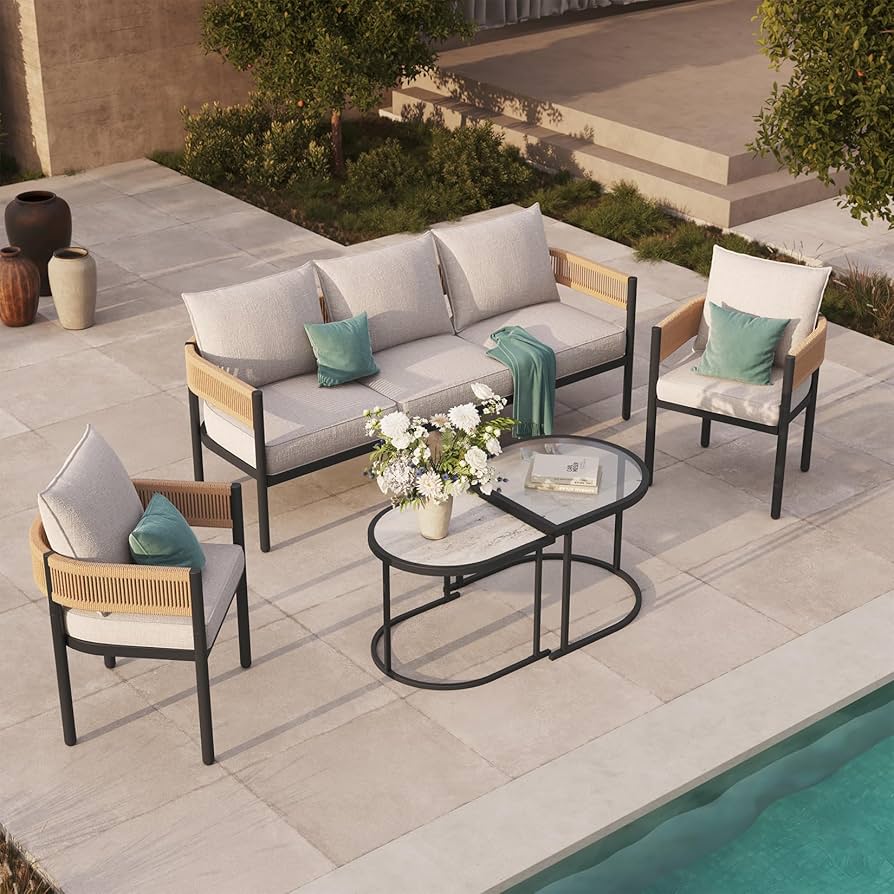 ZOVIKA outdoor patio 5 Seater Sofa Set rope & braided ( beiz )