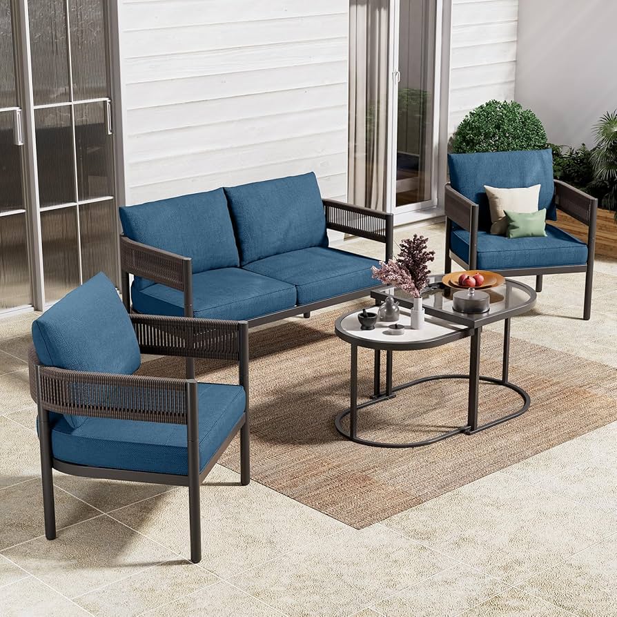 ZOVIKA irona outdoor patio 4 seater sofa set rope & braided ( black ) - Image 8