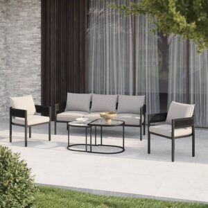 ZOVIKA irona outdoor 5 seater patio sofa set rope & braided ( black )