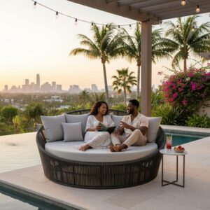 OUTDOOR ROUND POOLSIDE DARK GRAY DAYBED