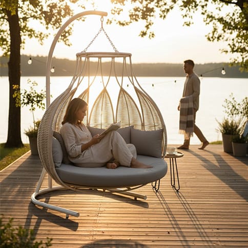 Zovika All Weather Rope-Weaved Swing with stand