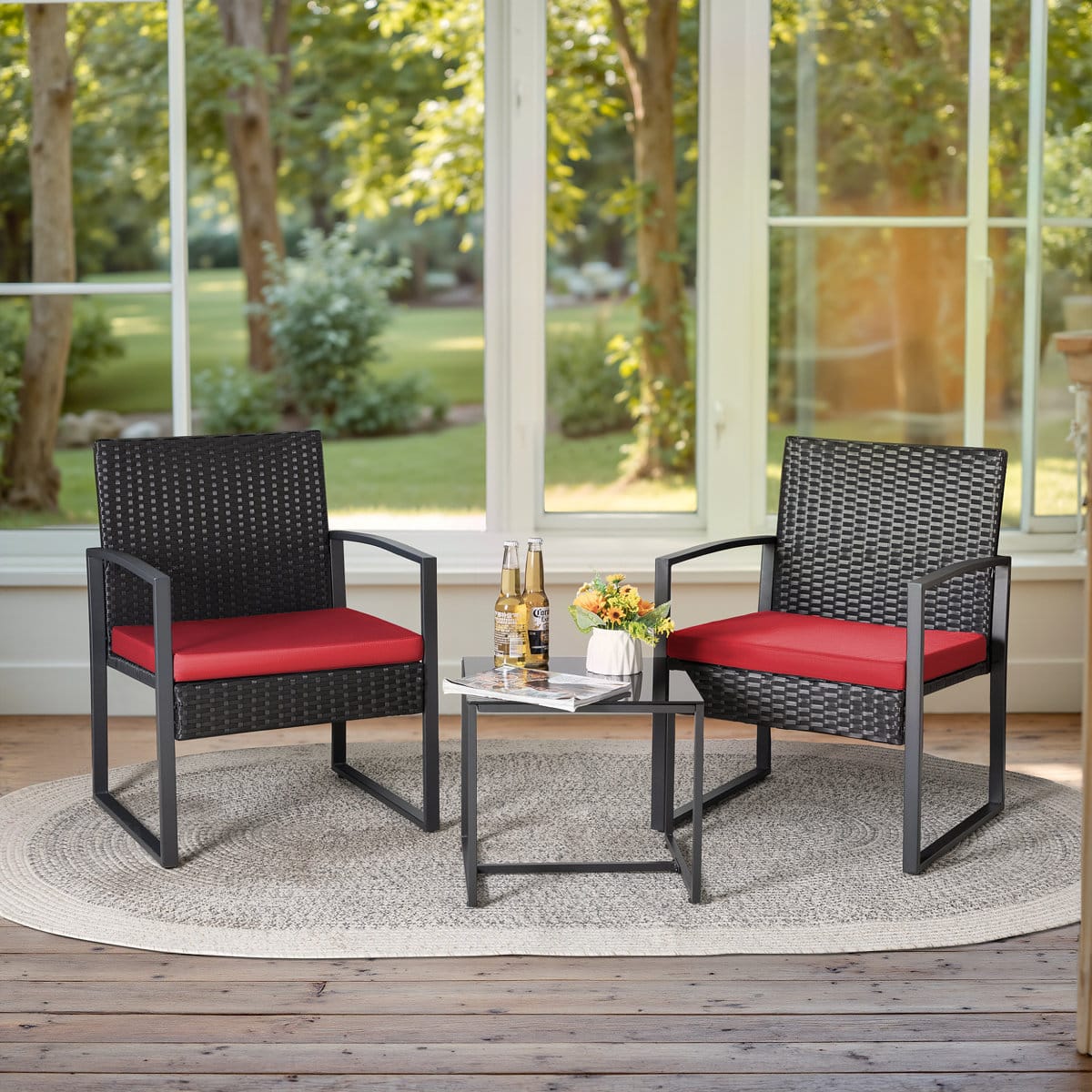 Zovika Outdoor Patio seating 2 chair and 1 table set (black) - Image 6