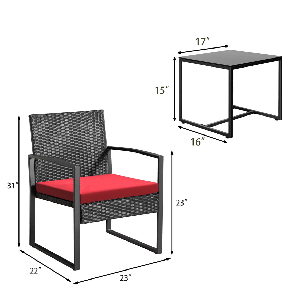 Zovika Outdoor Patio seating 2 chair and 1 table set (black) - Image 4