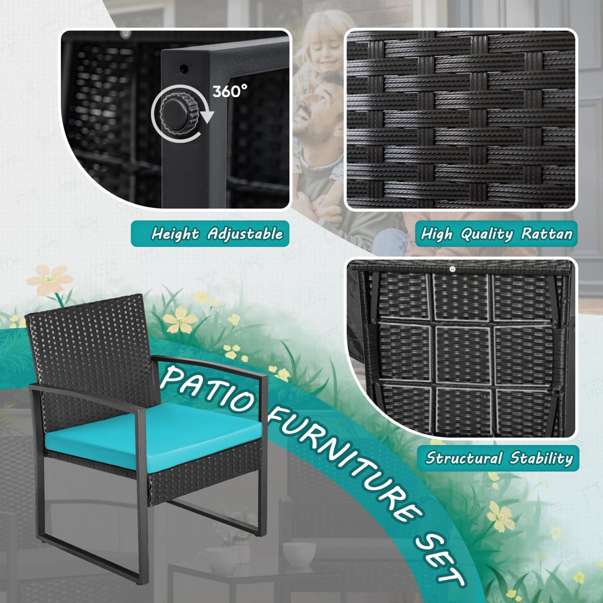 Zovika Outdoor Patio seating 2 chair and 1 table set (black) - Image 5