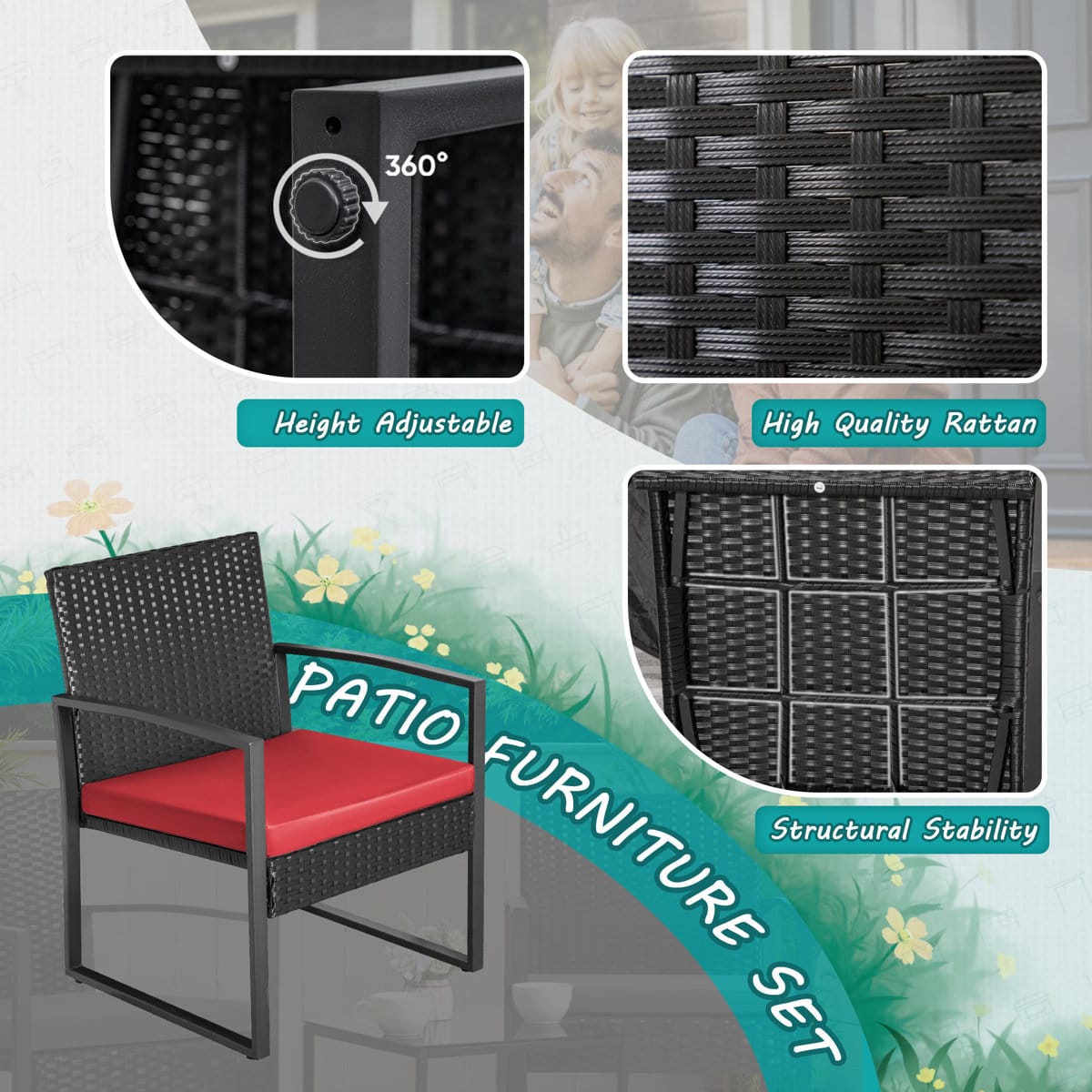 Zovika Outdoor Patio seating 2 chair and 1 table set (black) - Image 3