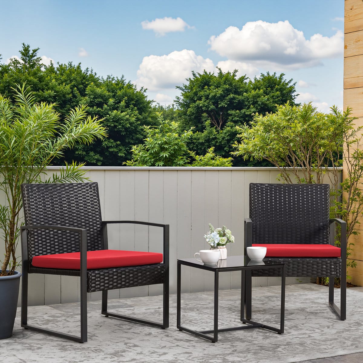 Zovika Outdoor Patio seating 2 chair and 1 table set (black)