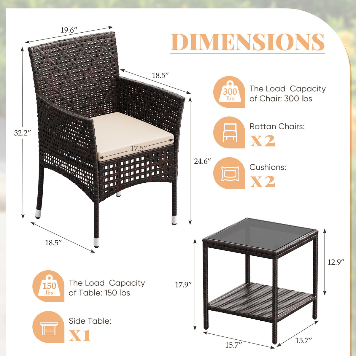 Outdoor Wicker cane chair & table balcony set - Image 4