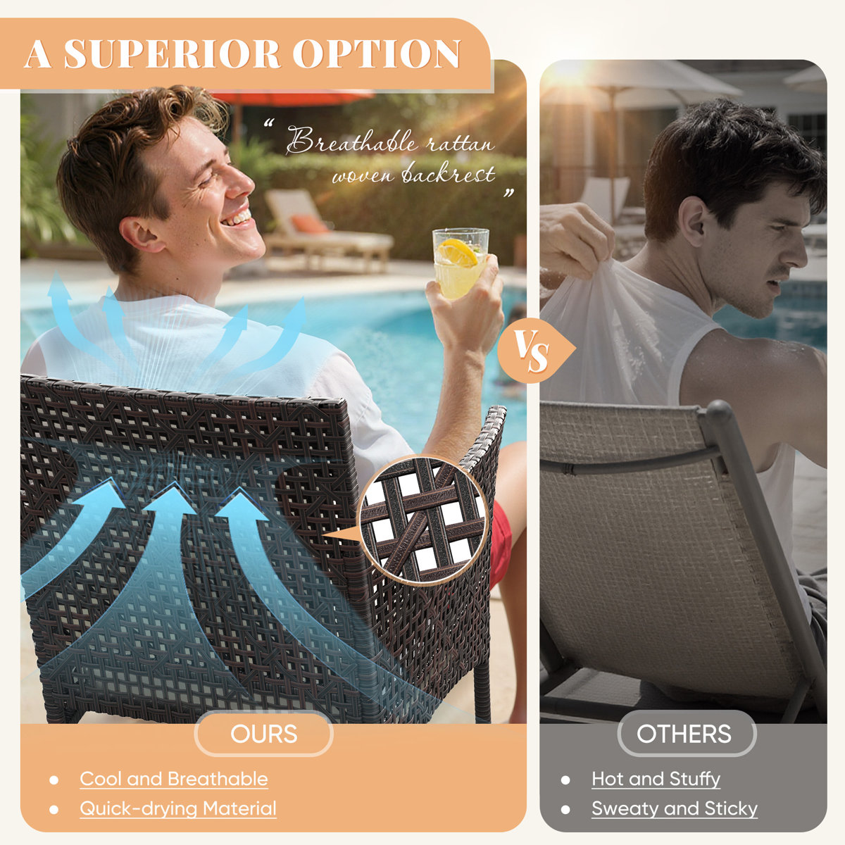Outdoor Wicker cane chair & table balcony set - Image 6