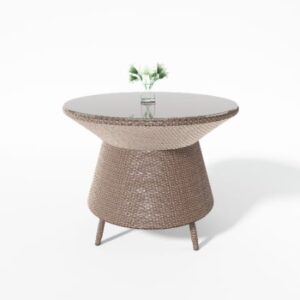Zovika Elegant Wicker cane table with sleek glass top