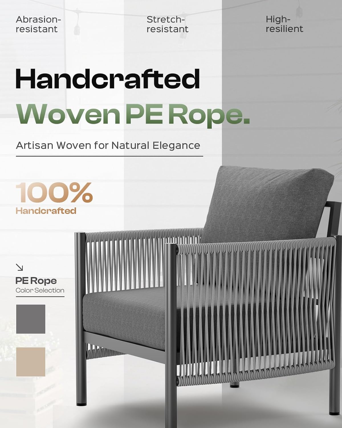 Zovika 5-Seater Rope Weaved Sofa Set - Dark Gray Ropes - Image 2