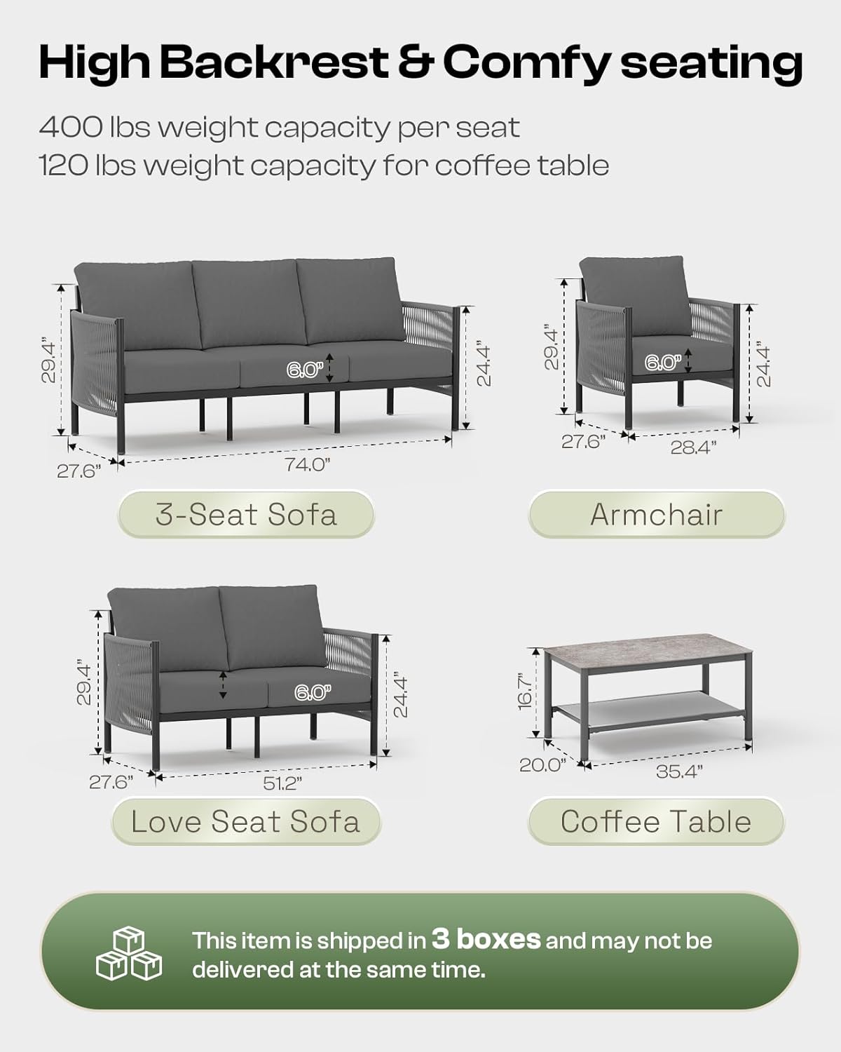 Zovika 5-Seater Rope Weaved Sofa Set - Dark Gray Ropes - Image 5
