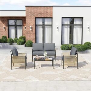 Zovika 4-Seater Rope Weaved Sofa Set - Black Cushioning