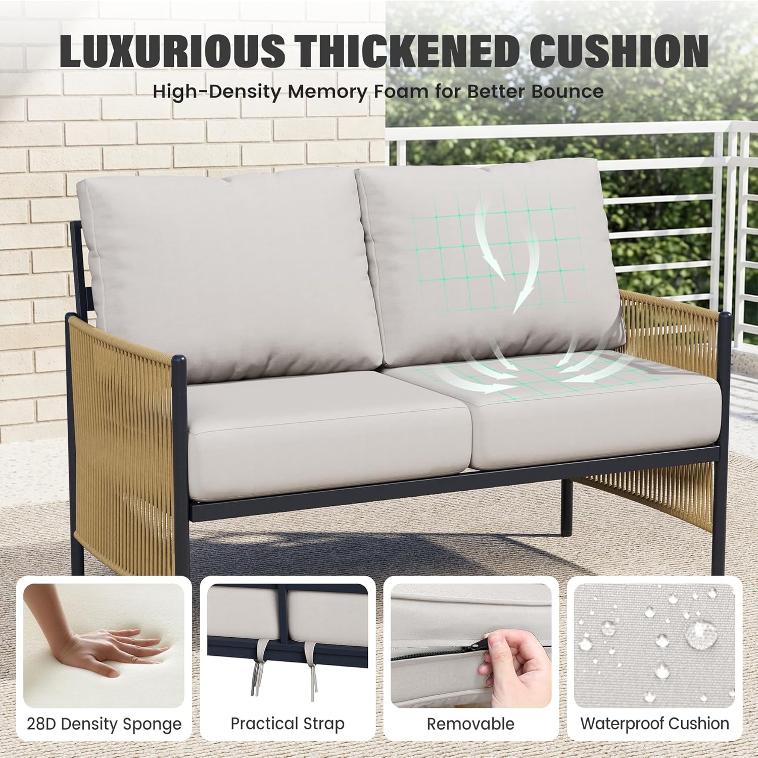 Zovika 4-Seater Rope Weaved Sofa Set - Gray Cushioning - Image 2