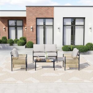 Zovika 4-Seater Rope Weaved Sofa Set - Gray Cushioning