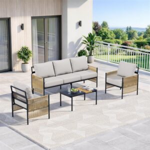 Zovika 5-Seater Rope Weaved Sofa Set - Beige Ropes