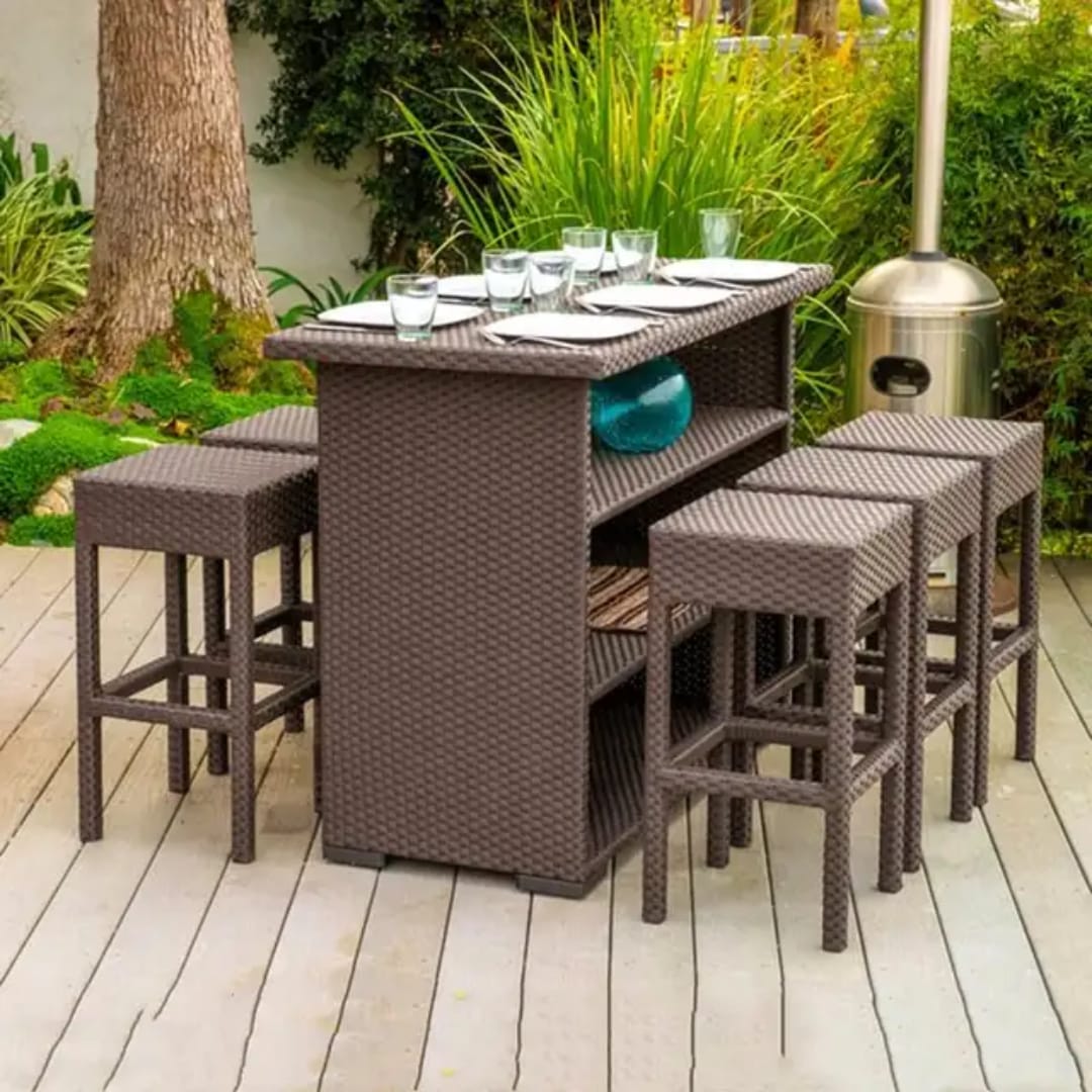 Zovika Weave 7-Piece Outdoor Bar Set