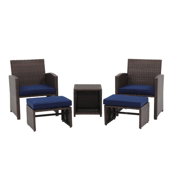Zovika Pavilion Rattan Balcony Set - Blue Cushions - Image 2