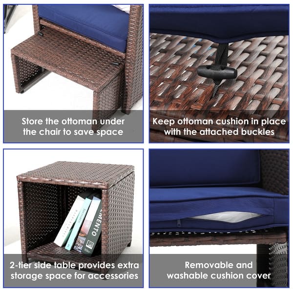 Zovika Pavilion Rattan Balcony Set - Blue Cushions - Image 5