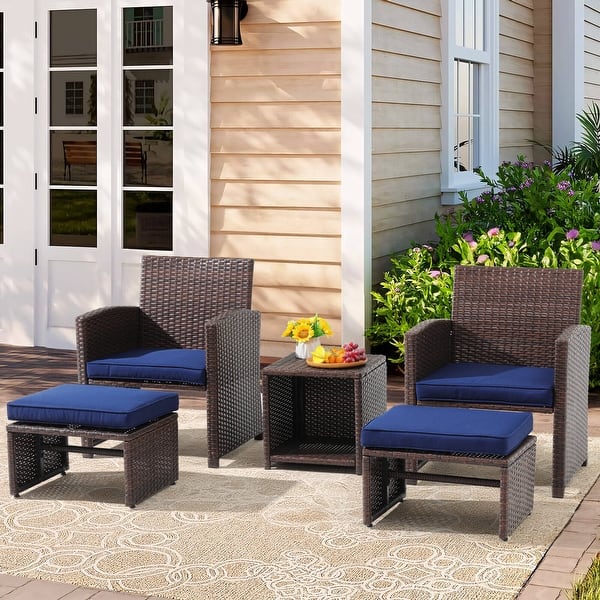 Zovika Pavilion Rattan Balcony Set - Blue Cushions