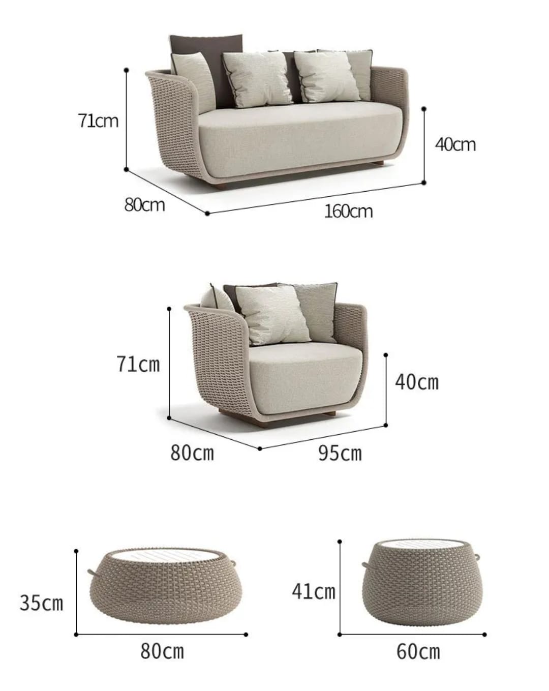 Zovika Veyra Rope Outdoor 4 Seater Sofa Set - Image 5